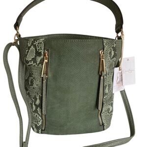 New Jessica Simpson Python Loden Green Colorblock Bucket Crossbody Shoulder bag